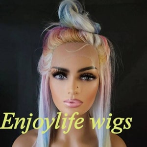 Long h.d lace front silver blonde rainbow  highlighted dream bob wig