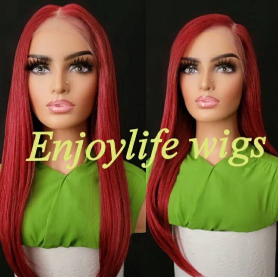 Red dream straight natural looking lace front wig Etsy 日本