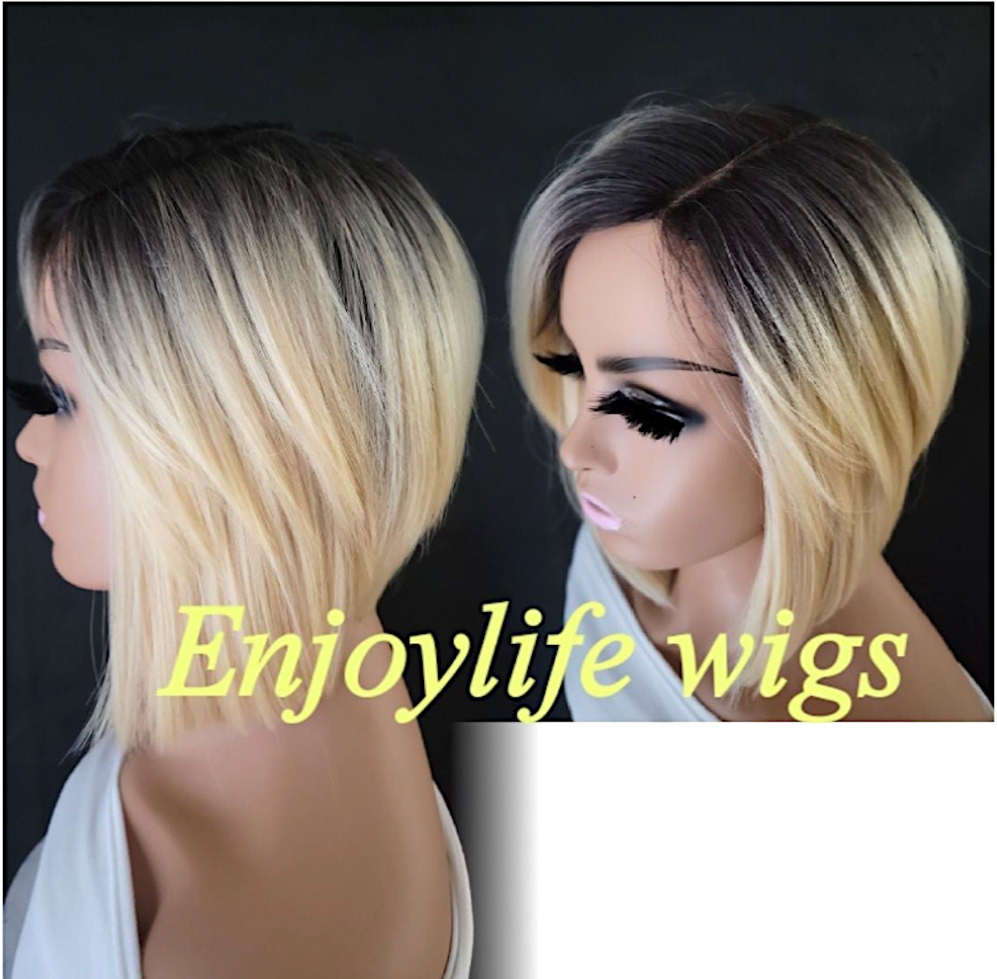 Blonde Dark Root Side Part Dark Root Bob Non Lace Wig With Natural Looking  Layered Cut 