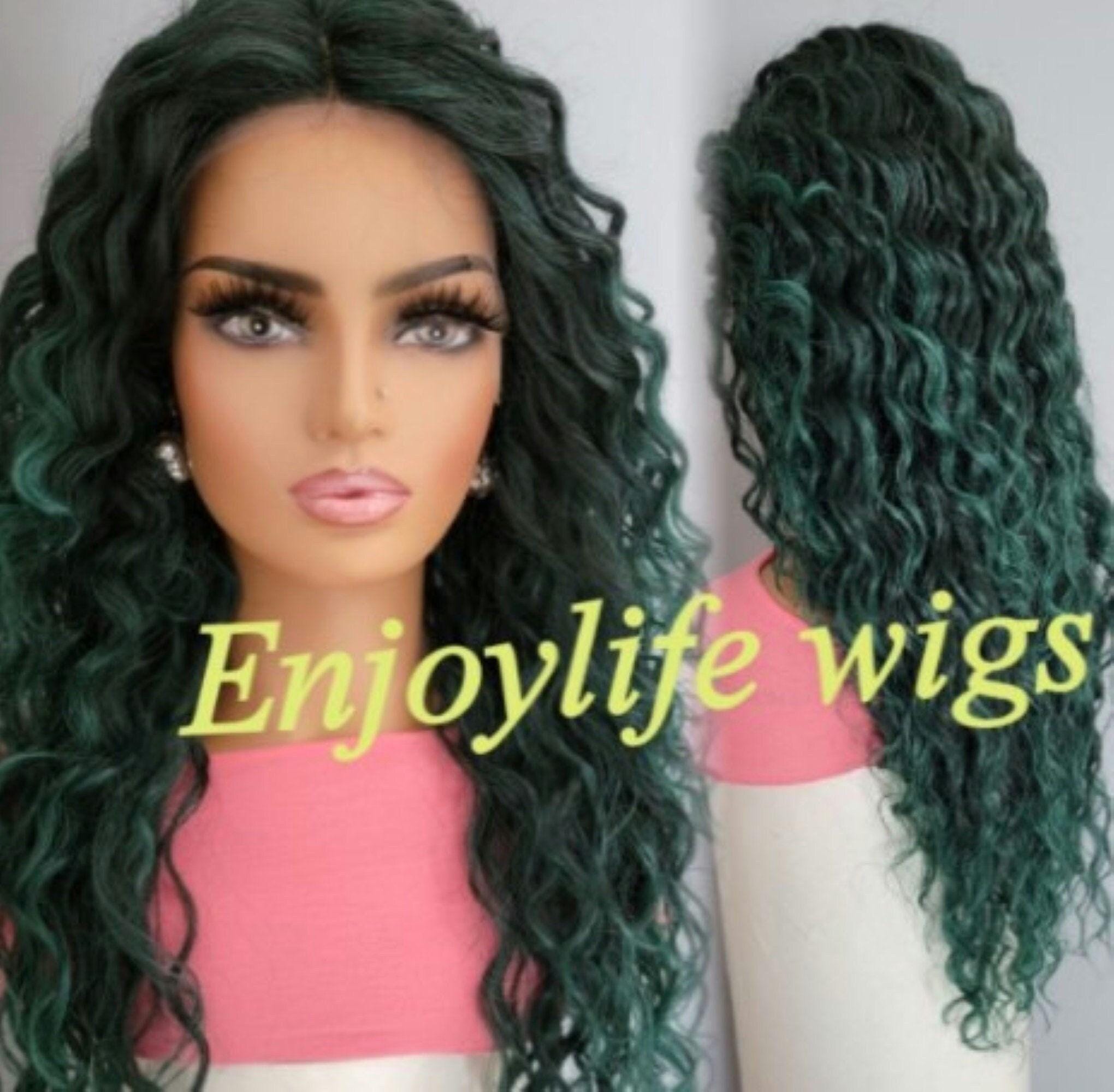 Sexy green waterwave dark roots  lace front wig Amazon.com : Dark Green Lace Front Wigs Human Hair Body Wave  main image 3