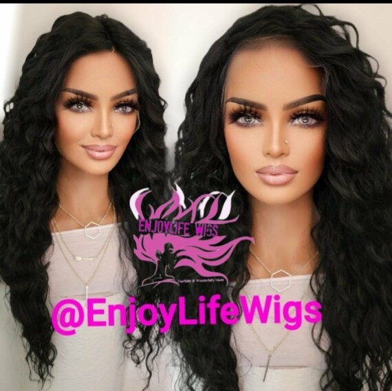 Black Curly Hawaiian Wave Lace Front Wig - Etsy display picture 1