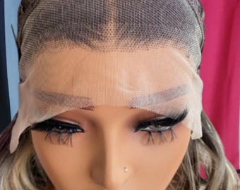 dark brown chocolate lace front hd wig with blonde  baylayge highlights