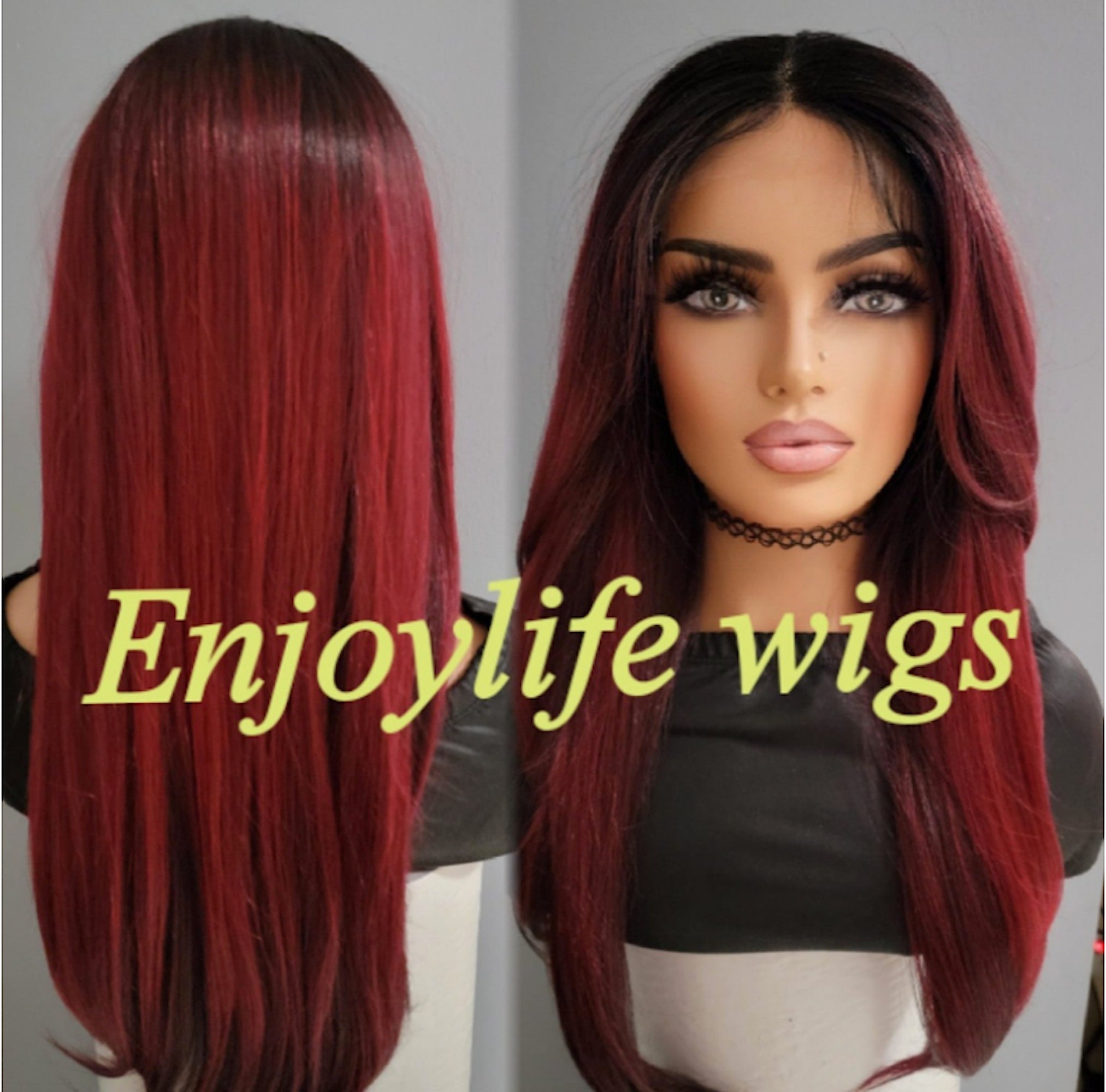 Burgundy Red Lace Front Wig: Loose Wave, Dark Root - Etsy