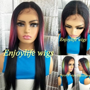 Black 3D multi-color splash custom dyed straight lace front wig image 2