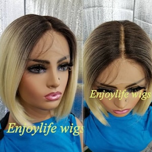 Blonde dark root lace front bob wig