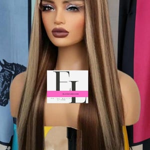 Straight blonde  brown chocolate ombre  front piano highlighted balayage blonde streak lace  front side part HD  wig
