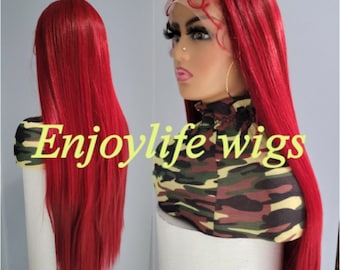 deep red dream red crush h.d lace front straight wig