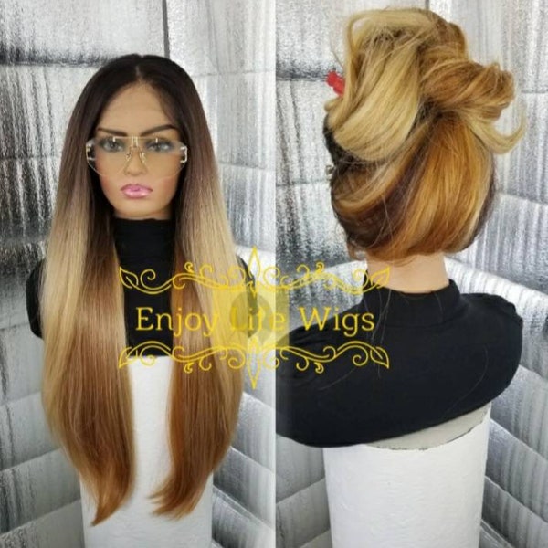 3 color blonde brown black 360 ombre balayage dream natural looking lace front wig perfect for updo hair styles