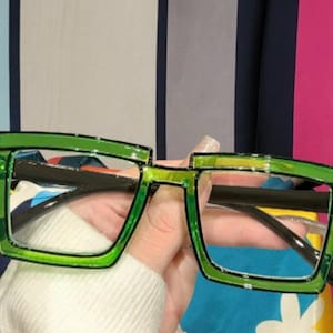 Designer style clear lens candy apple green black cartoon style women's eyeglasses