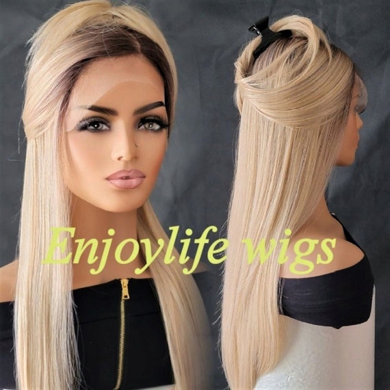 Brown Root Blonde Ombre Straight Lace Front Wig Sexy and  display picture 3
