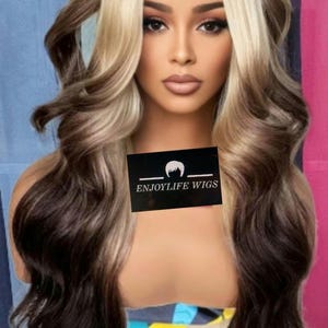 brown blonde dipped h.d extra long wavy  lace front natural looking wig