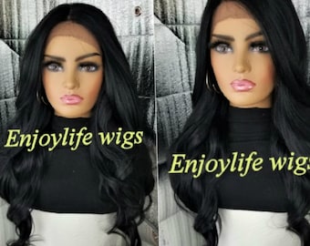 free part Hd lacefront wavy black wig 360