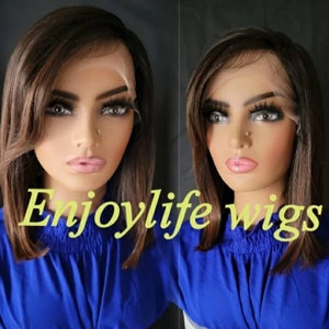 Brown blonde balaylage black highlighted bob h.d lace frontal natural looking wig