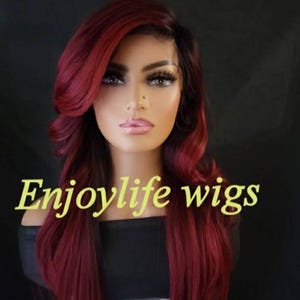 Burgundy red balaylage black highlighted h.d ombre wavy lace front wig