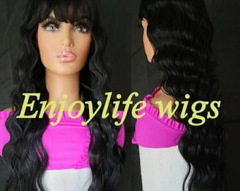 wavy black long Chinese bang adjustable wig this wig is sexy and natural looking