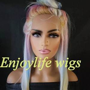 Long h.d lace front bleach white blonde rainbow  highlighted dream bob