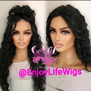Sexy black h.d curly Hawaiian wave lace front wig black root and beautiful