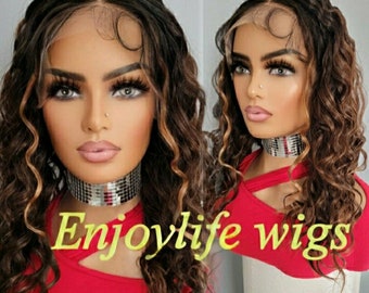natural looking  brown baylayage Custom colored lace front loose wave brown highlighted wig