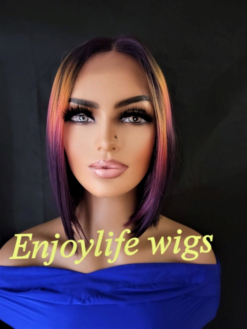 purple pink color explosion bob lace front wig natural looking with deep part image 3