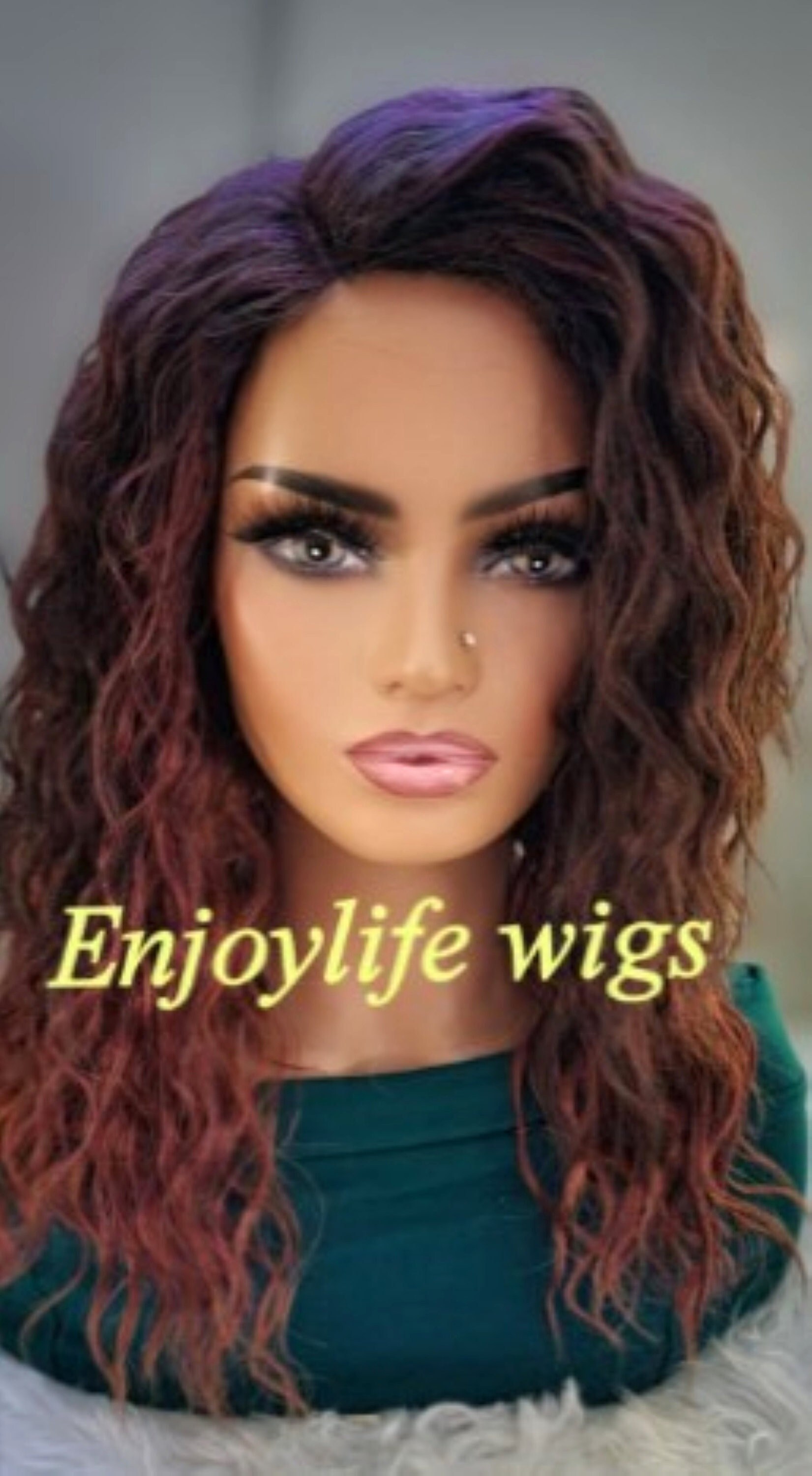 Burgundy Copper Ombre Water Curl Wig: Deep Side Part - Etsy display picture 2