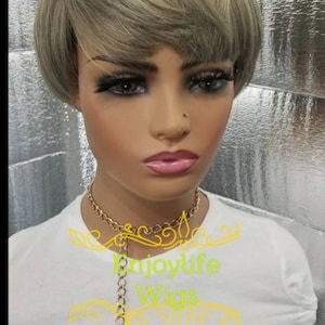 Grey ash blonde ombre bang pixie wig