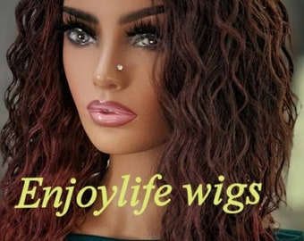 dark burgundy copper orange dipped Hawaiian water curl fusion curly wig with deep side part non lace