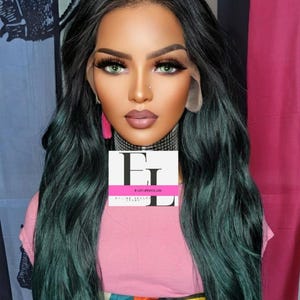 Emerald Green dark root natural wavy hd lace front wig