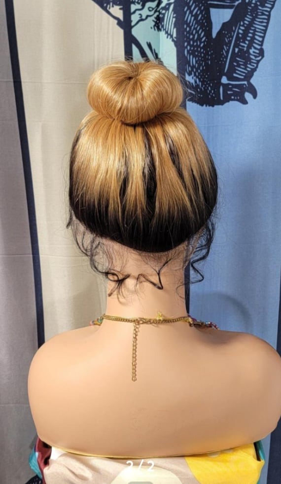 Girl the bun is done prestyled 360 Hd lacefront wavy dark root honey blonde wig ready to wear