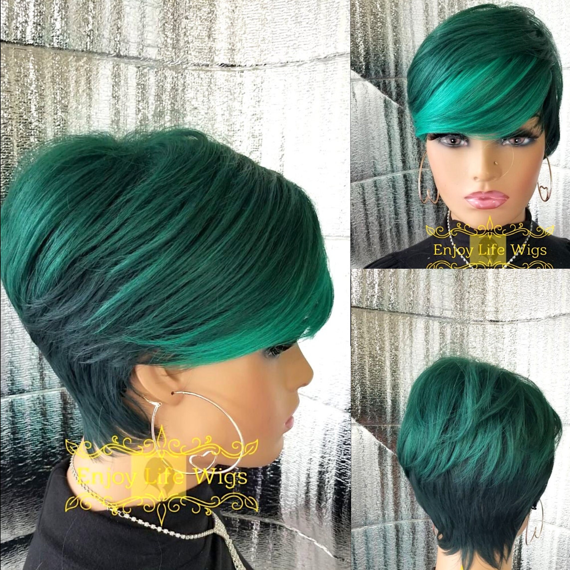 ?Hey Amy ! 14” Green Ombré Short Bang Wig *NWT*? Natural-looking Short Blonde Ombre Bob Wig on Luulla main image 2