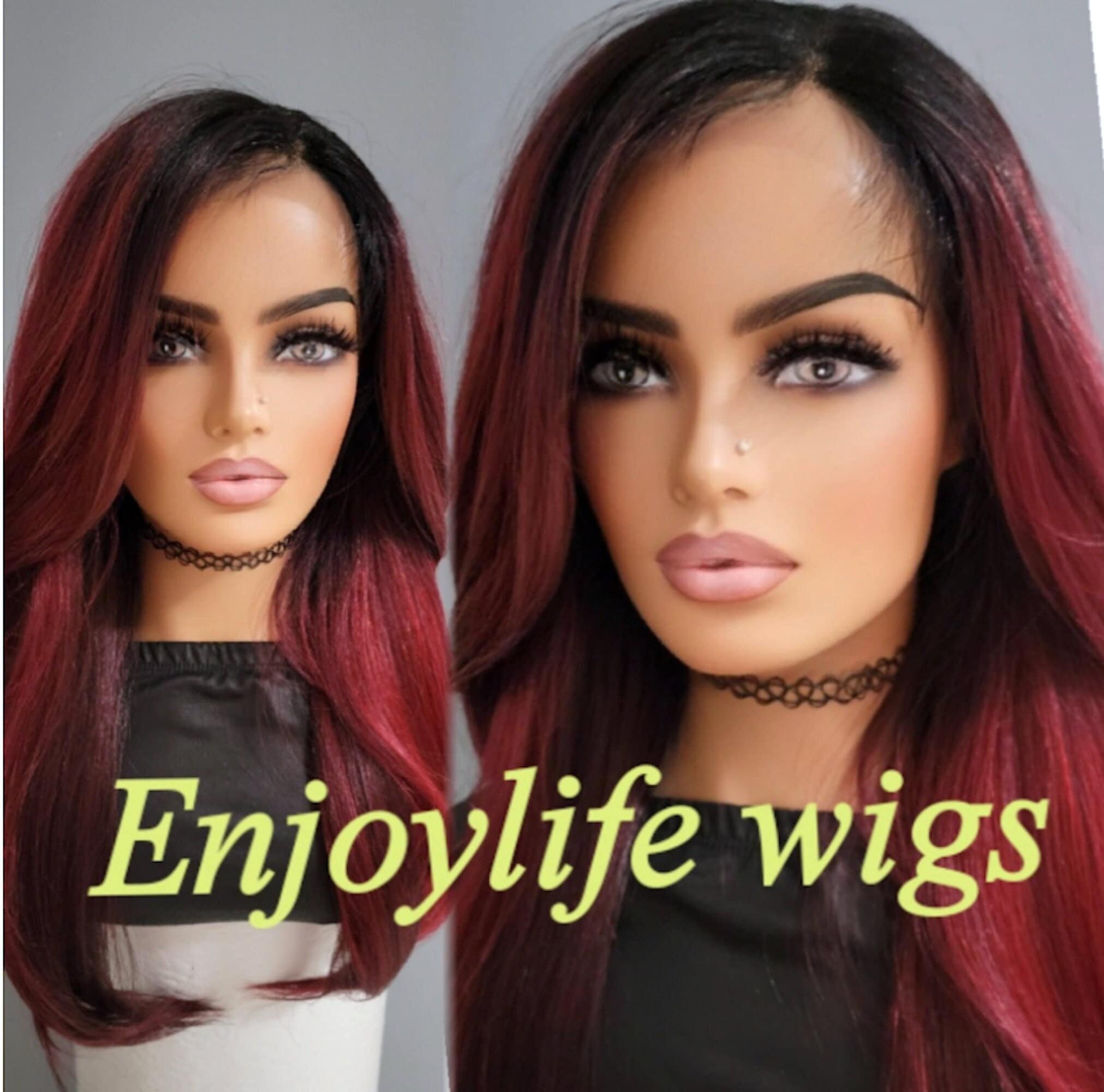 Long Wavy Middle Part Mahogany Lace Front Wigs - tastePINK007