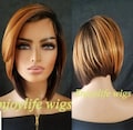 Copper brown blonde balayage golden highlighted bob non lace natural looking wig