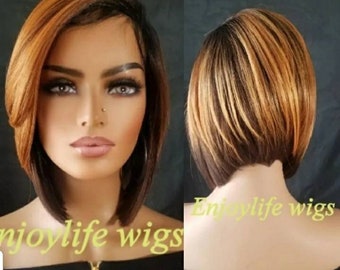 Copper brown blonde balayage golden highlighted bob non lace natural looking wig