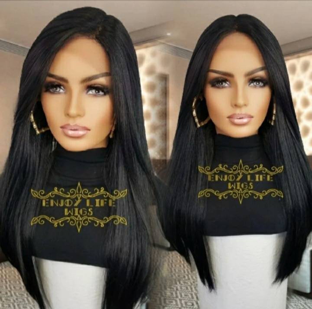 Sexy soft black silky straight lace front wig natural look Etsy 日本