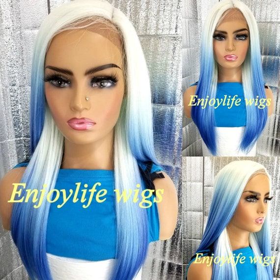 Lace front wig light blue cheap