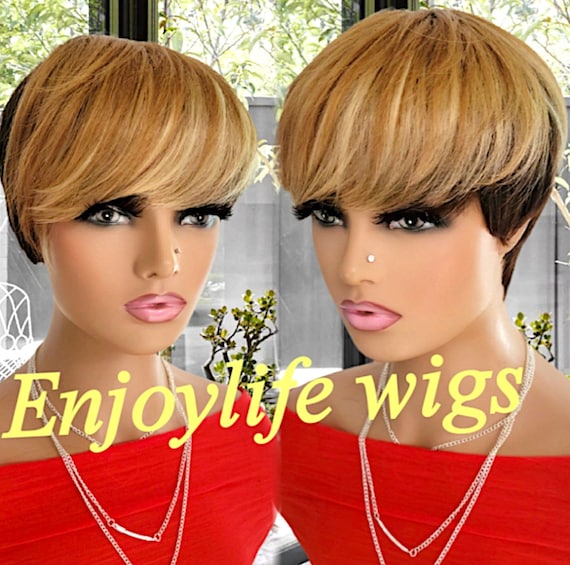 Human hair honey blonde ombre pixiewig Amazon.com : MENGLLE Ombre Lace Front Wigs Human Hair 200  main image 2