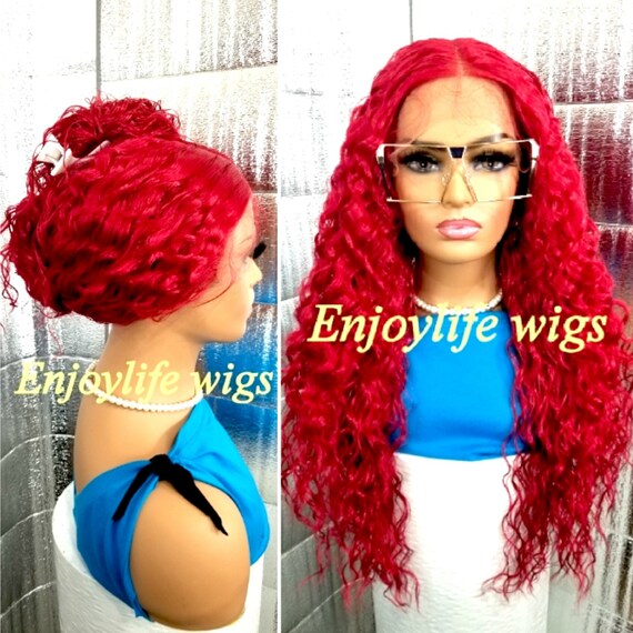 Red Wavy Lace Front Wigs for Women, Long Curly Natural Looking