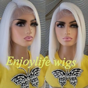 Platinum white short bob Blonde h.d balayage bone straight lace front wig