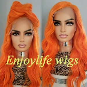 deep orange tangerine dream wavy hd lace front wig  natural looking and colorful