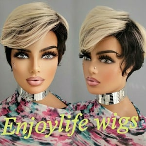 Blond top black bottom ombre pixie wig