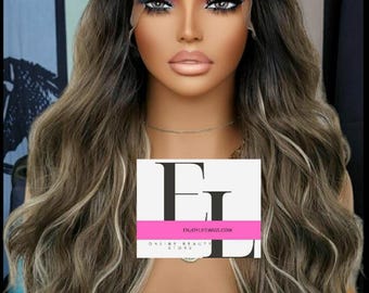 Vågig Brun Blond Balayage HD Lace Front Peruk