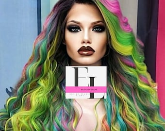 Big density billion color rainbow wavy freepart lacefront wig