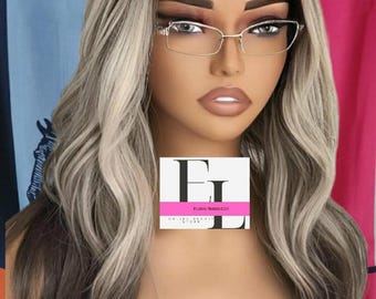 Sexy wavy brown hd lace front wig with blonde highlights natural and adjustable