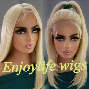h.d transparent lace front blonde natural straight long  bob wig with adjustable straps