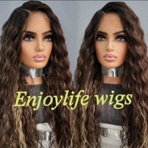 Dark blonde brown balayage dream highlighted natural curly h.d lace front wig