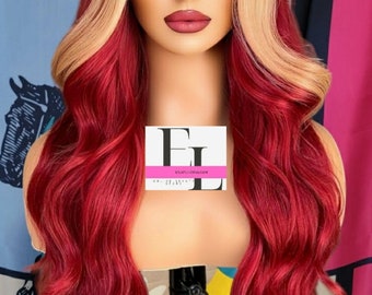 Deep Wave Red Blonde Streak Dream Red Crush Lace Front