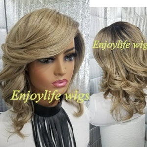 Ash blonde bob brown ombre lace front wig with deep side part high quality  synthetic fiber wig