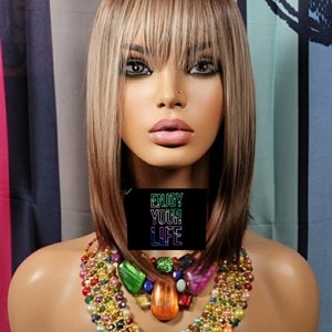 Ash dream straight brown root and tipped natural looking bang wig
