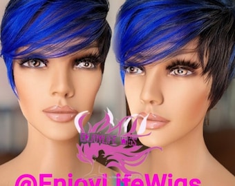 Pixie Cut Wig: Layered Royal Blue Swoop Bangs - Etsy