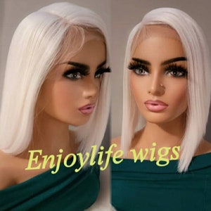 Bleach white short bob Blonde h.d balayage bone straight lace front wig