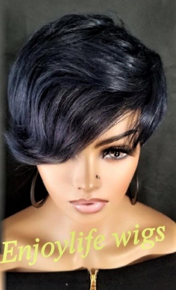 100%human hair blue pixiewig Amazon.com: Blue Pixie Wig Short Blue Fairy Costume  main image 2